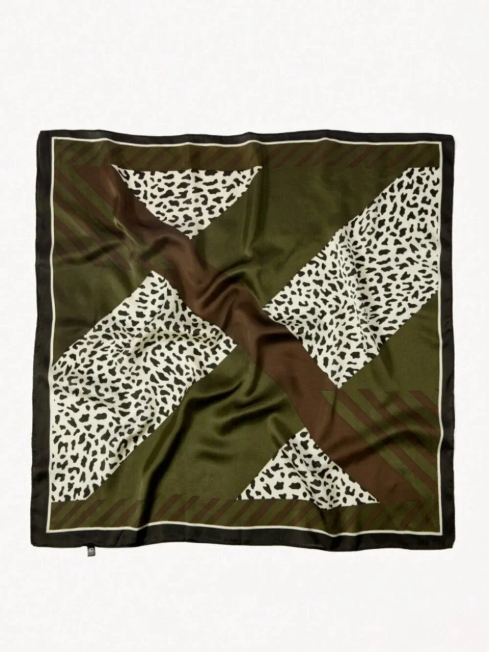 Brown & Olive Geometric and Digital Leopard Print Chevron Square Scarf